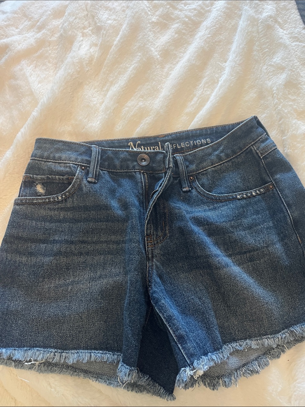 Natural Reflections Dark Blue Frayed Hem Denim Shorts